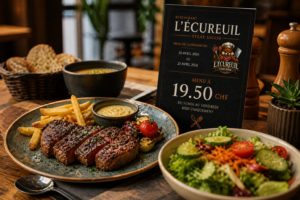 Menu du jour La Chaux-de-Fonds-Neuchâtel Arc Jurassien en Suisse.